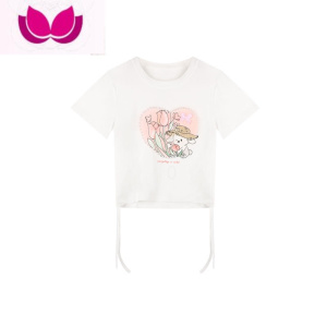 七斓甜美可爱温柔白色正肩显瘦短袖T恤女夏季设计感短款小众圆领上衣