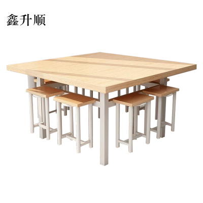 鑫升顺餐桌学校食堂小吃店快餐桌椅饭堂橡木色方桌1200*1200*750