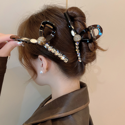 高级感闪钻圆珠抓夹大号发量多发夹后脑勺盘发鲨鱼夹优雅气质发卡送女朋友老婆情人节七夕生日礼物