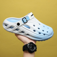 男士新款舒适潮流时尚日常休闲圆头厚底拼色洞洞鞋透气包头男鞋_1