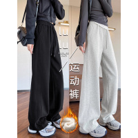 黑色加绒lulu运动裤子女秋冬季加厚羊羔绒高腰显瘦窄版直筒卫裤子_404