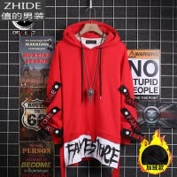 SUNTEK欧美高街卫衣男女潮牌宽松假两件街舞嘻哈衣服hiphop连帽加绒帽衫卫衣