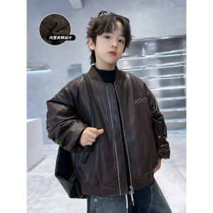 男童皮衣冬季潮酷机车棒球加厚棉服新款儿童男孩秋冬夹棉外套