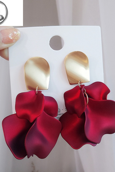 JiMi高级感耳环圆脸耳饰玫瑰花瓣长款大耳钉韩国气质网红个性夸张耳坠