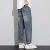 春夏新款休闲牛仔裤男复古百搭流行潮牌锥形青年哈伦裤显高显瘦