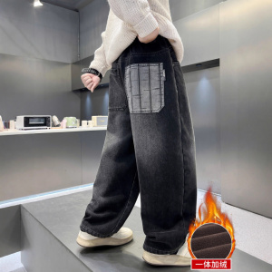 儿童装男童冬装加绒裤子新款男孩加厚牛仔裤中大童秋冬款长裤
