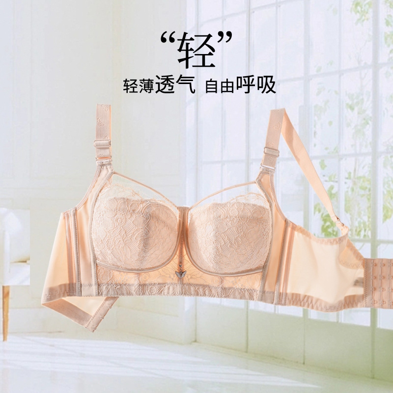 蕾丝超薄透气无钢圈全罩杯大杯调整型内衣女大胸显小胸罩收副乳罩_390