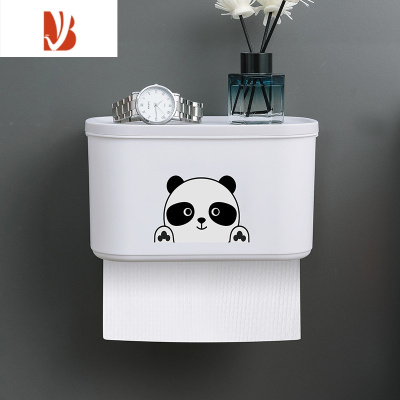 三维工匠卫生间纸巾盒置物架厕所防水免打孔壁挂式装放厕纸抽纸卷纸的盒子 [卡通熊猫]白:纸巾盒