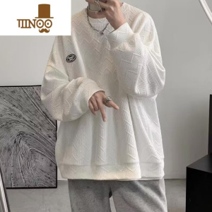 YANXU华夫格卫衣男港风圆领宽松长袖T恤潮牌初高中生上衣冬