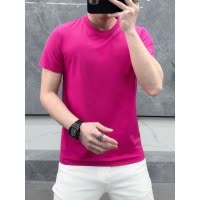 夏季冰爽丝光棉男式短袖T恤修身纯色净版白坯玉蝉丝面料欧货潮牌