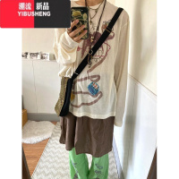 YIBUSHENG国潮美式复古卡通涂鸦防晒长袖t恤女宽松设计感小众休闲百搭上衣