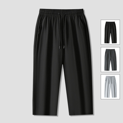 夏季冰丝七分裤男港风休闲运动中裤宽松休闲百搭潮流速干男士直筒