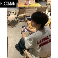 HLCOMAN白灰色美式高街短袖t恤男生夏季半袖宽松休闲潮牌上衣服