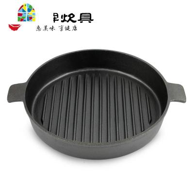 铸铁锅无涂层加厚煎锅沟帮子烤肉炙子烤肉煎锅电磁炉酒店定制 FENGHOU 27圆双耳牛排单锅