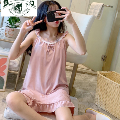 HLCOMAN背心睡裙女夏冰丝性感可爱薄款韩版学生清新家居服长款睡衣豆沙睡裙