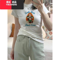 YIBUSHENG2024新款季正肩t恤女美式复古设计感小众短袖潮牌修身显瘦上衣
