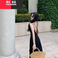 YIBUSHENG港味复古露背收腰连衣裙女季度假风泰式气质缎面鱼尾吊带长裙子
