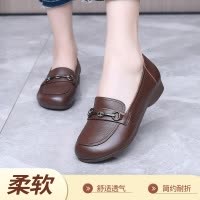 头层牛皮女鞋春季秋新款真皮软底乐福鞋圆头复古平跟大码单鞋