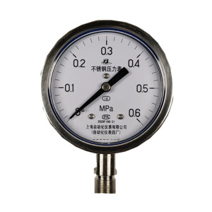 上自仪不锈钢/隔膜压力表Y-100BF 接口M20×1.5 量程0-0.6Mpa 带三色环