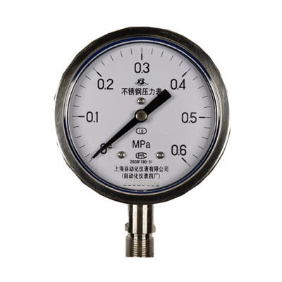 上自仪不锈钢/隔膜压力表Y-100BF 接口M20×1.5 量程0-0.6Mpa 带三色环