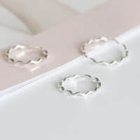 光面波浪银戒指S925纯银简约纤细关节戒尾戒脚趾戒极细秀气潮人女送女朋友老婆情人节七夕生日礼物