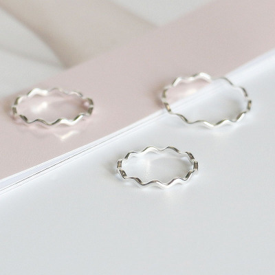 光面波浪银戒指S925纯银简约纤细关节戒尾戒脚趾戒极细秀气潮人女送女朋友老婆情人节七夕生日礼物