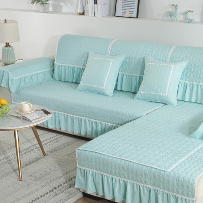 凡轩纯棉沙发垫四季布艺通用防滑现代简约蕾丝边沙发坐垫全包定制亦竹水绿80*210+20cm