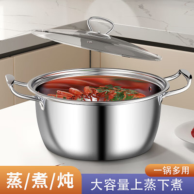 加厚不锈钢汤锅 煮粥锅煲汤锅泡面宿舍火锅大容量汤锅通用炉具 18CM钢耳单底汤锅 带盖