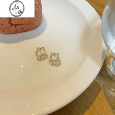 JiMi夏季蝴蝶结珍珠耳钉小众设计感高级耳饰甜妹韩国耳环耳夹无耳洞女