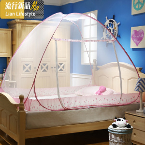 蚊帐蒙古包免安装钢丝有底折叠魔术学生加密蚊帐1/1.2/1.5/1.8m床 三维工匠