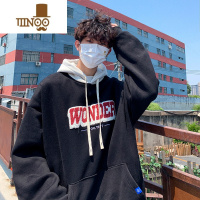 YANXU毛巾绣卫衣男连帽美式复古潮牌外套男士加绒上衣服痞帅