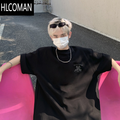 HLCOMAN短袖t恤男2025夏季新款美式复古玫瑰花潮流百搭宽松半袖体恤