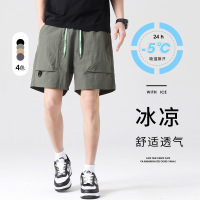 工装短裤男夏季新款冰丝薄款运动休闲男裤纯色大口袋宽松五分裤子