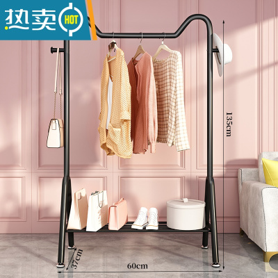 敬平晾衣架落地折叠室内晒衣架阳台晾衣杆家用卧室挂衣架简易凉衣服杆 精巧款❤萌猫60CM+置物架+双侧钩-哑光黑