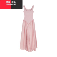 YIBUSHENG法式白色吊带连衣裙女季气质修身拼接长裙无袖收腰显瘦a字裙子
