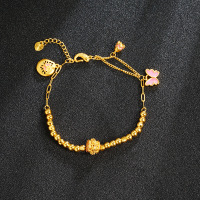 越南沙金蝴蝶镭射珠如意手链女百搭高级感仿金镀金配饰品久不掉色送女朋友老婆情人节七夕生日礼物