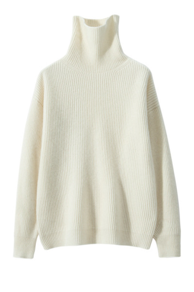 简约百搭高领七针纯色山羊绒衫女针织衫宽松显瘦慵懒风套头毛衣