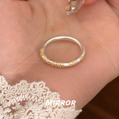 999纯银樱花描金戒指女指环尾戒个性新款简约气质简约礼物送女朋友老婆情人节七夕生日礼物