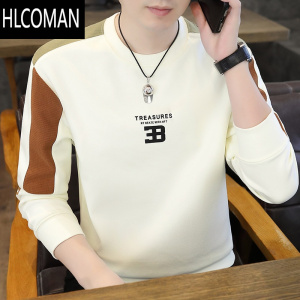 HLCOMAN卫衣男士圆领拼色长袖t恤内搭打底衫帅气上衣加绒加厚秋衣