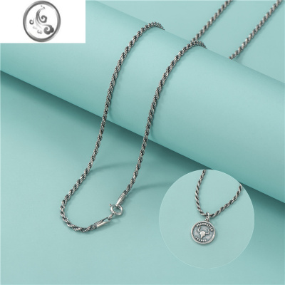 JiMiS925银银泰银复古麻花链锁骨链项链单链简约毛衣链情侣链子饰品