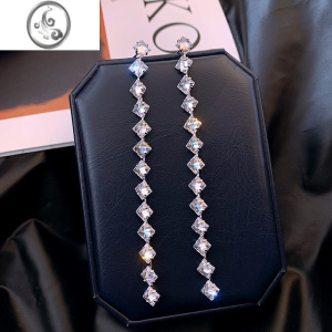 JiMi韩国气质高级大气网红长款耳坠2022年新款锆石时尚耳饰简约冷淡风 锆石长款耳环银针