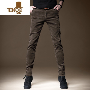 YANXU商务新款加绒灯芯绒休闲裤男潮牌修身小脚弹力轻商务条绒男裤