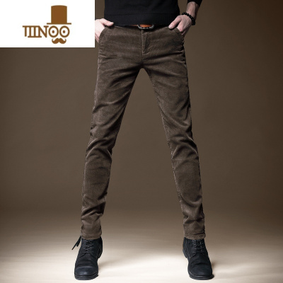 YANXU商务新款加绒灯芯绒休闲裤男潮牌修身小脚弹力轻商务条绒男裤