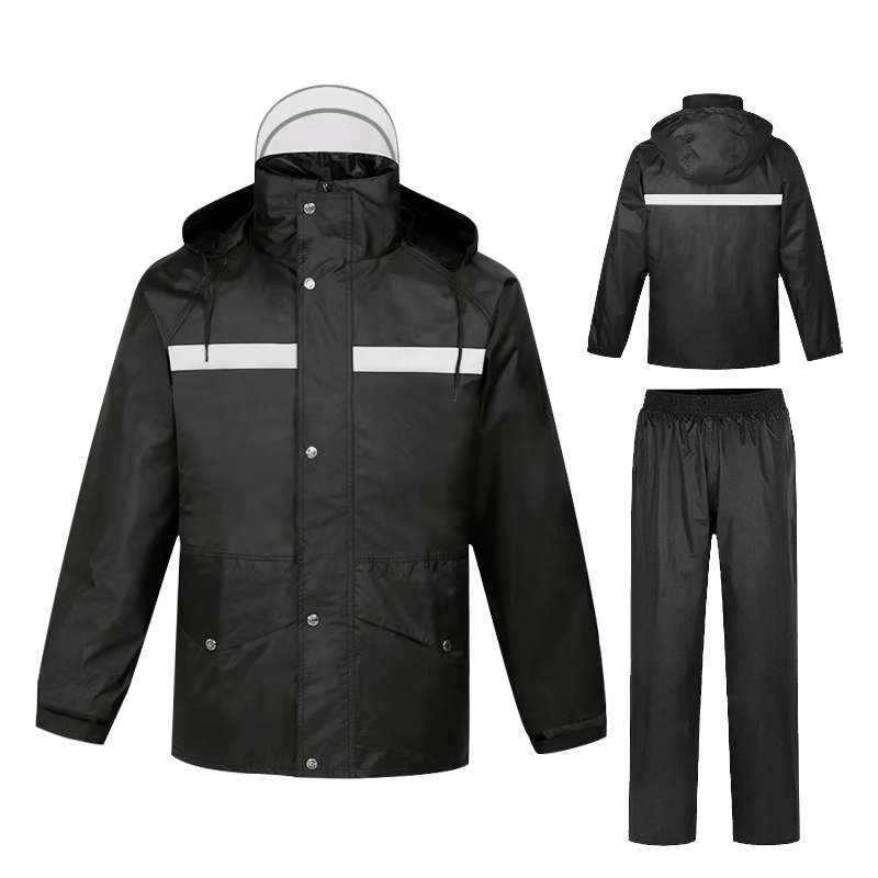 慎固分体雨衣套装 反光警示雨衣雨裤制式双层加厚户外骑行可定制 牛津雨衣[带帽檐