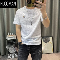 HLCOMAN全身印花短袖t恤男2023新款男士衣服修身半袖体恤衫棉t上衣潮