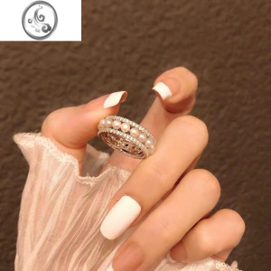 JiMi新款 法式小蛮腰珍珠戒指食指戒指环女925轻奢小众设计送女友礼物 珍珠戒指