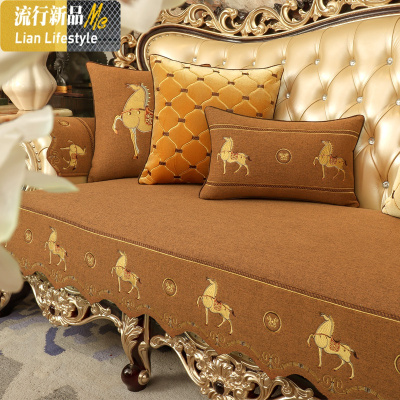 欧式沙发垫高端轻奢坐垫样板间四季通用防滑真皮美式套罩 三维工匠