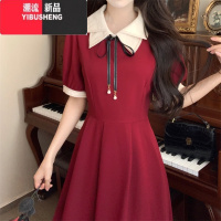 YIBUSHENG大码女装季新款套装裙胖mm学院风假两件连衣裙收腰短袖裙子