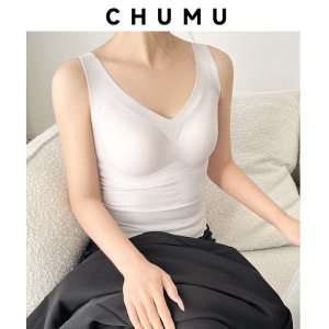 无痕带胸垫吊带背心女士夏季薄款内搭外穿白色长款打底杉美背上衣