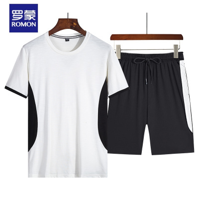 罗蒙（ROMON）运动套装男装2021夏季健身服篮球服运动服跑步服速干衣男士短裤短袖